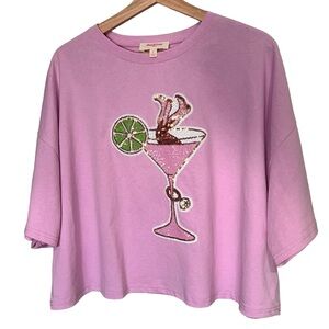 NWOT Peach Love Martini Sequence Cropped Tee Size Large